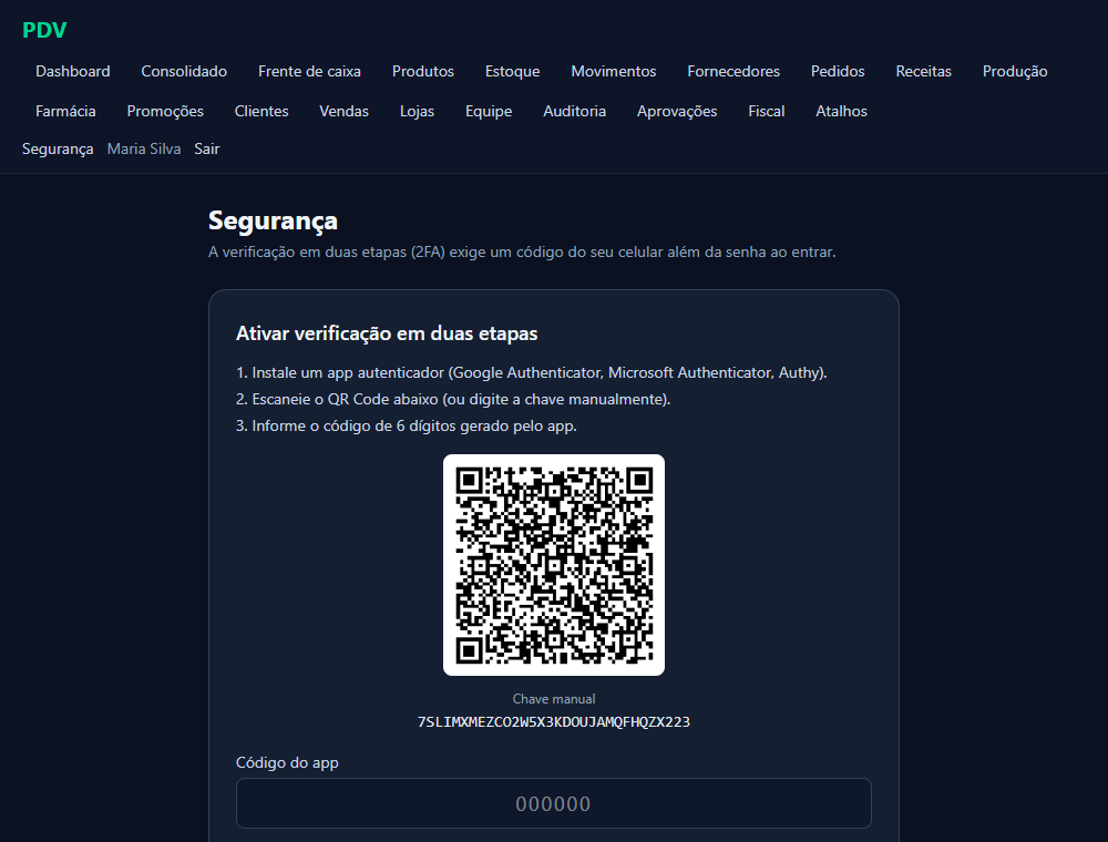 Passo de ativação exibindo o QR Code e o campo de código